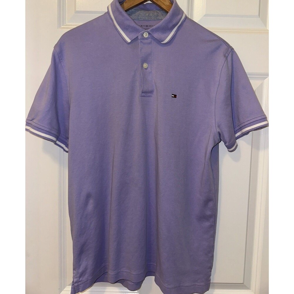 Tommy Hilfiger Mens Polo Shirt Lavender M Short Sleeve Classic Fit Logo